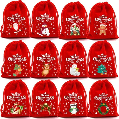 5-Piece Christmas Velvet Drawstring Gift Bags