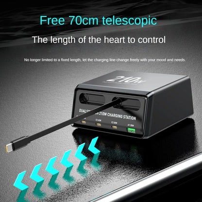 6-in-1 210W Retractable Cable Charging Station