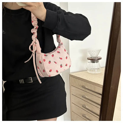 Strawberry Print Corduroy Mini Shoulder Bag