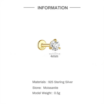 925 Sterling Silver Round Moissanite Stud Earring