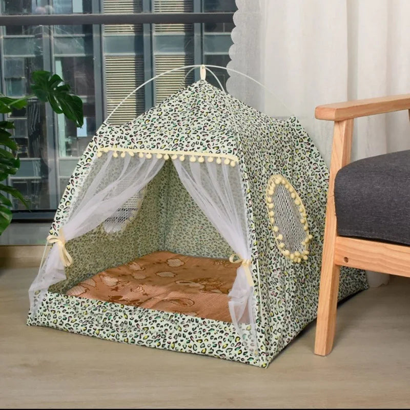 Semi-Enclosed Flower Pet Tent Bed