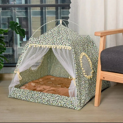 Semi-Enclosed Flower Pet Tent Bed