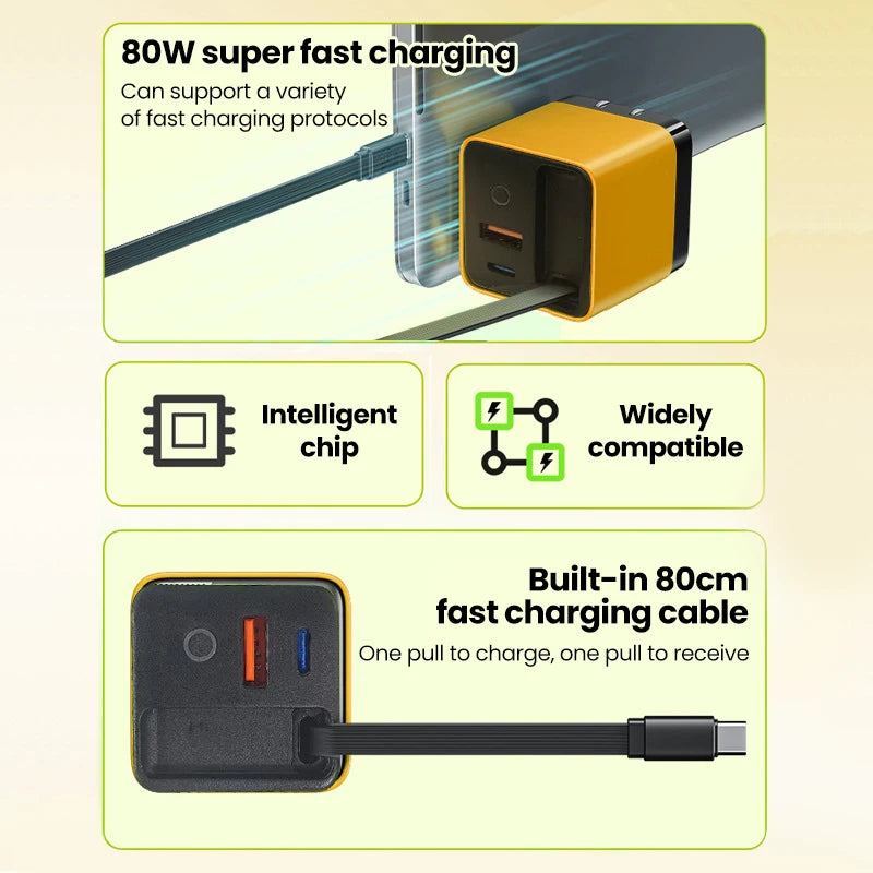 Elough 80W GaN Fast Charger with Multi-Port Cable