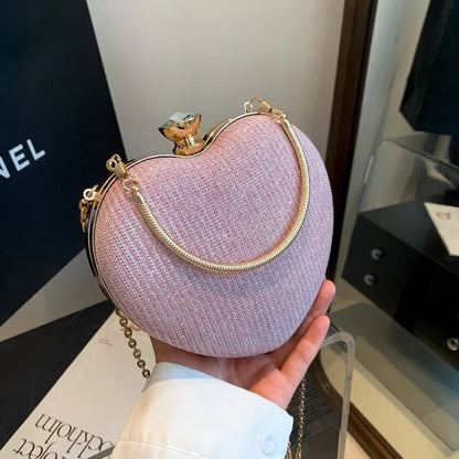 Heart-Shaped Evening Clutch Bag with Chain Strap