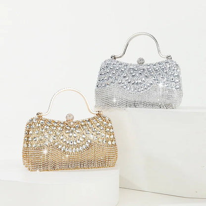 Rhinestone Tassel Handle Evening Bag