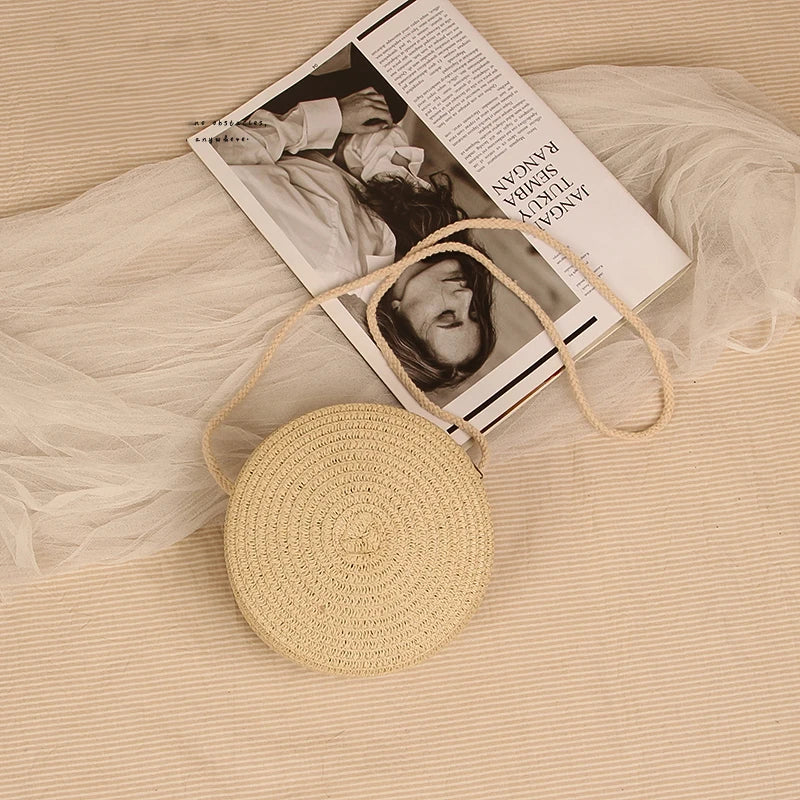 Handwoven Round Straw Crossbody Bag