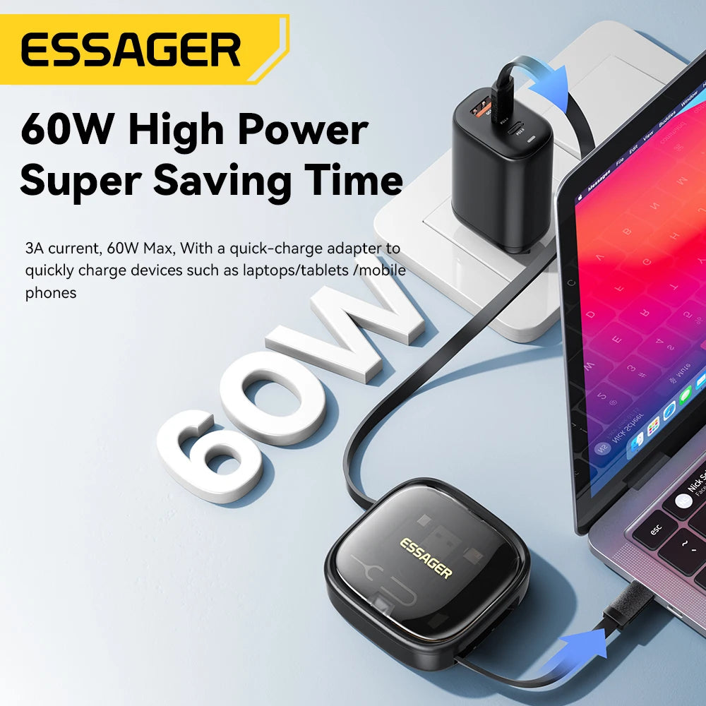 Essager 60W Retractable USB-C Cable Storage Box
