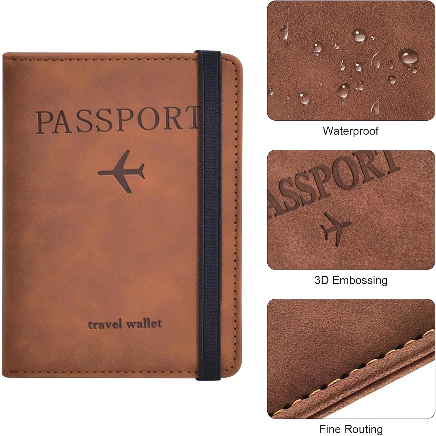 PU Leather Passport Cover and Travel Document Organizer
