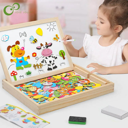 Wooden Magnetic Puzzle & Drawing Board Set