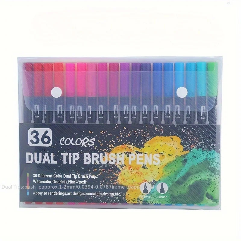 24-Color Dual-Tip Watercolor Brush Marker Set
