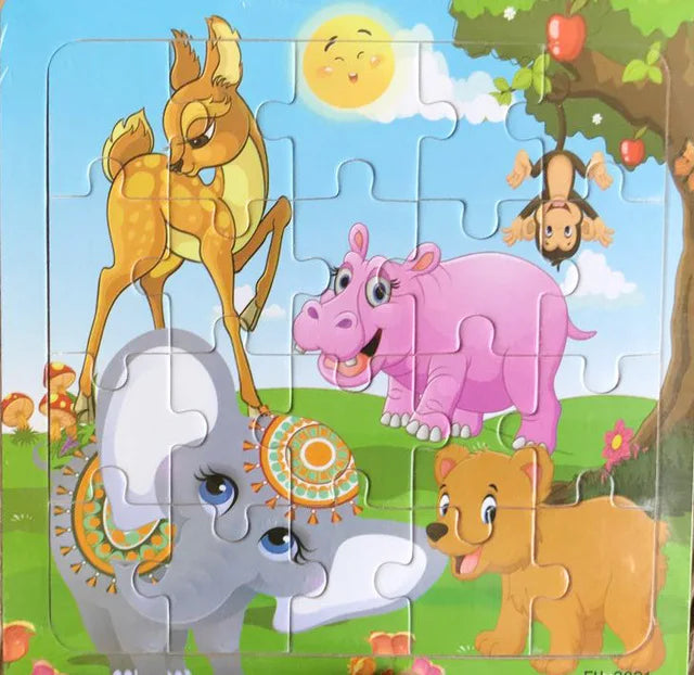 Wooden Cartoon Animal & Vehicle Jigsaw Puzzle