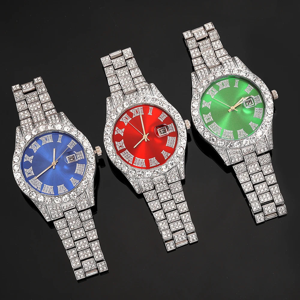 Men's Silver Hip-Hop Watch & Jewelry Set