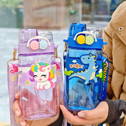 Kids Capybara Straw Water Bottle 750ml with Carry Strap