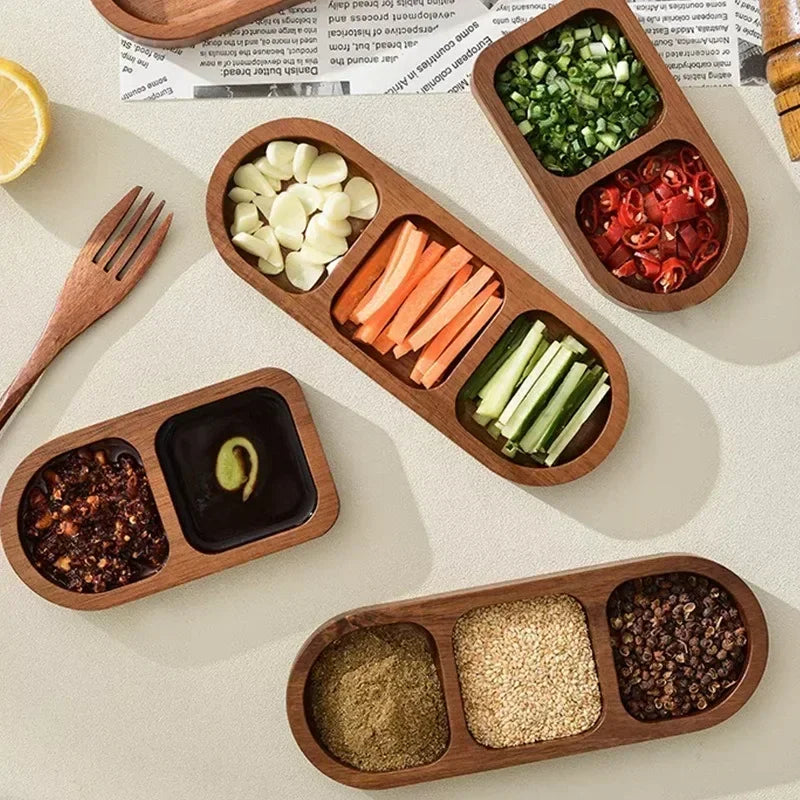 Solid Wood Divided Sauce Dish