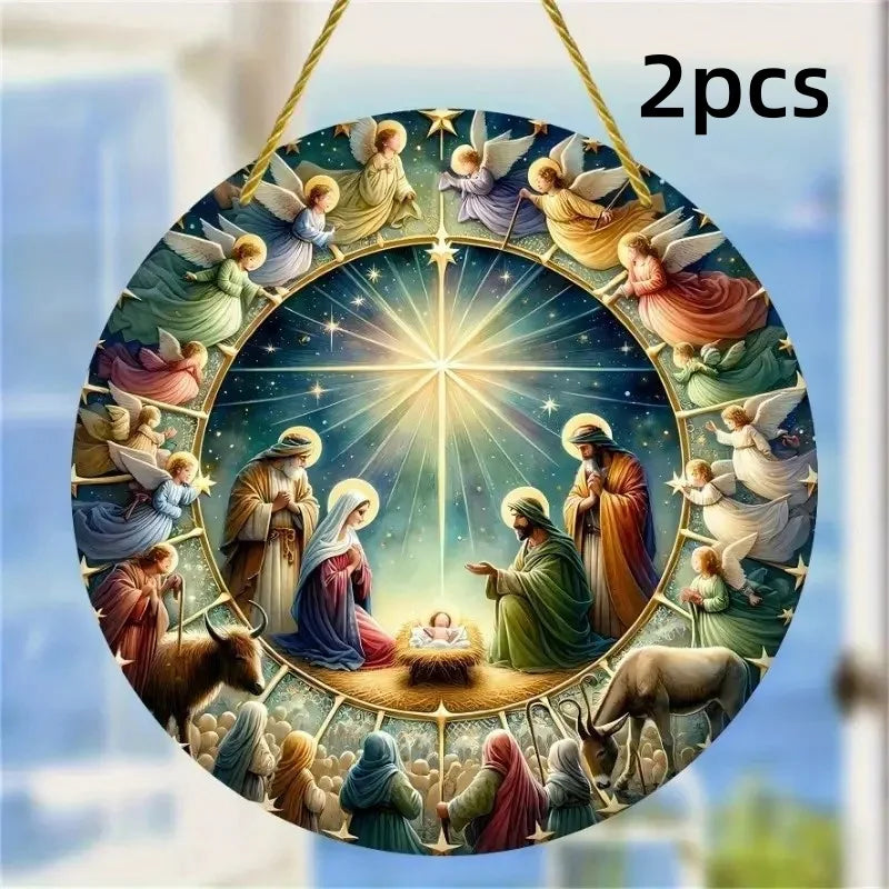Wooden Christian Nativity Hanging Decoration