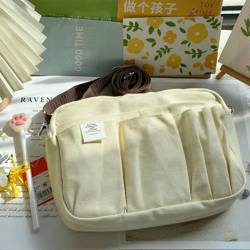 Large Capacity Canvas Pencil Case with Multi-Layer Storage