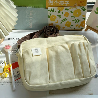 Large Capacity Canvas Pencil Case with Multi-Layer Storage