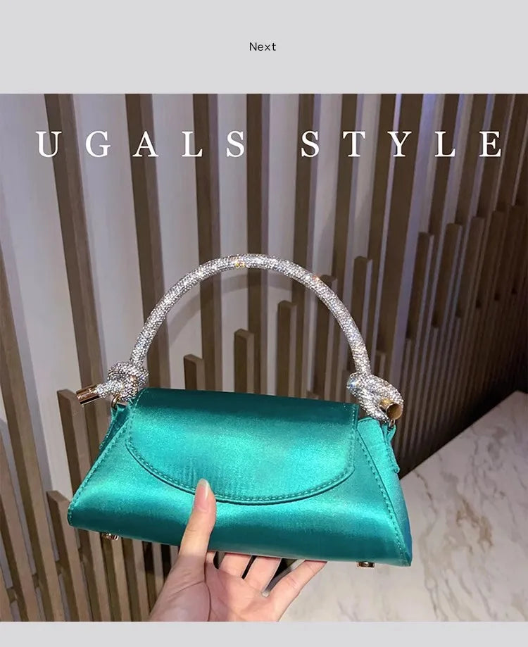 Satin Crystal Handle Evening Bag