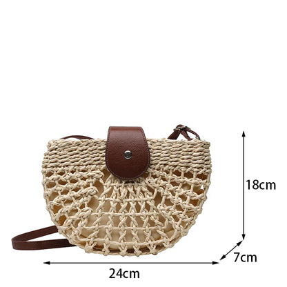 Handmade Half Moon Straw Crossbody Bag