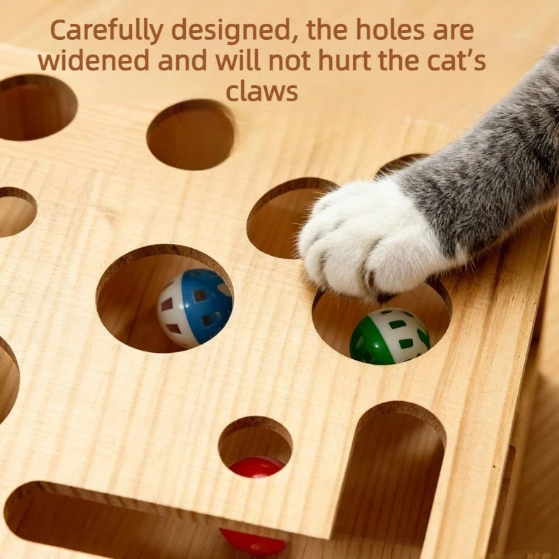Wood Cat Maze Toy with Interactive Ball & Nail File