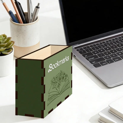 Wooden Book-Shaped Bookmark Holder & Desktop Organizer
