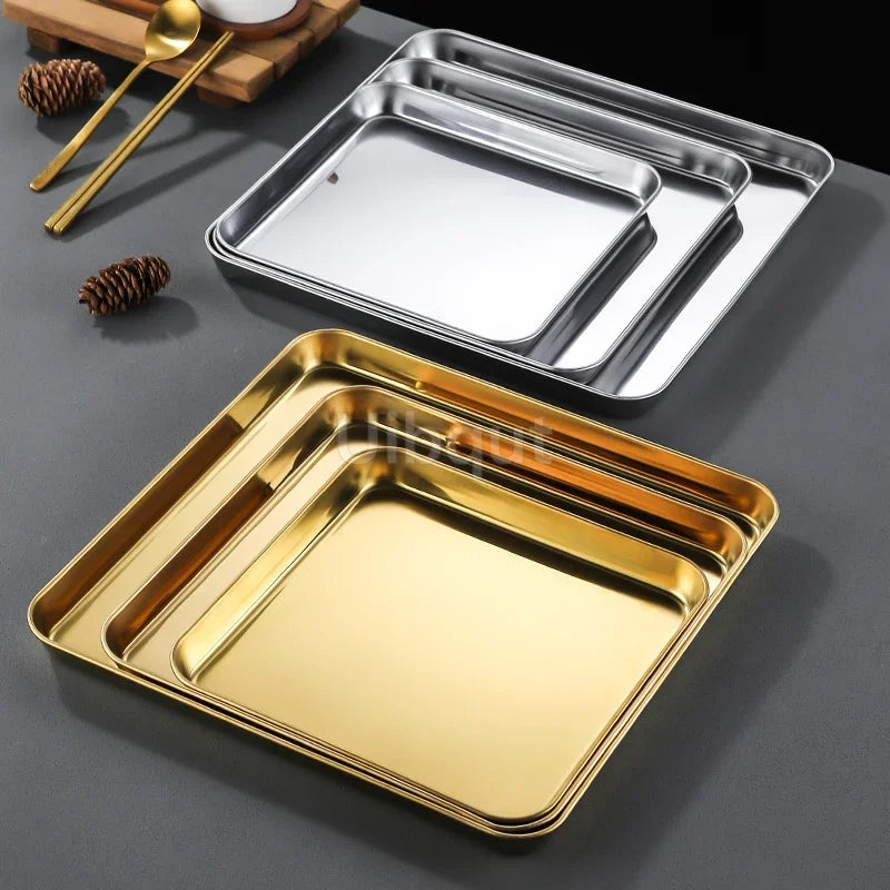 Golden Stainless Steel Food Serving Tray