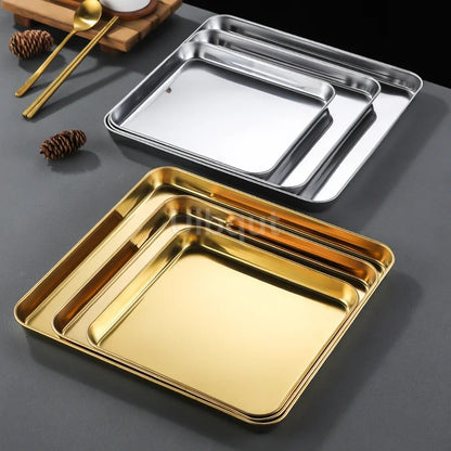 Golden Stainless Steel Food Serving Tray
