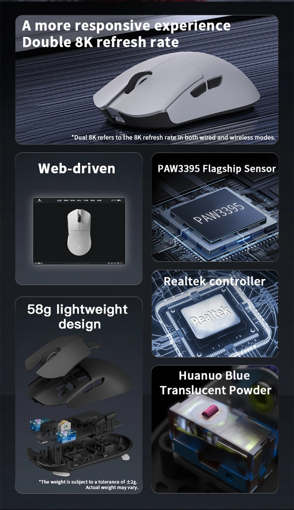 Darmoshark M3 V2 Ultralight Gaming Mouse with PAW3395 Sensor & 8K Polling