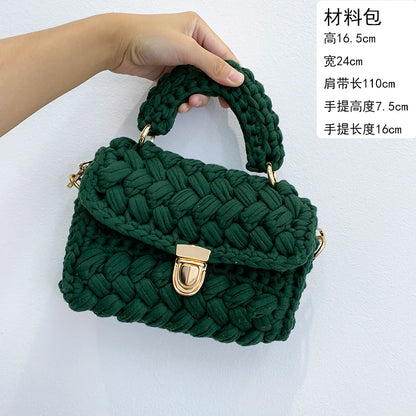 Woven Cotton Chain Crossbody Handbag