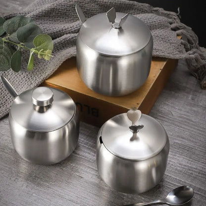 Stainless Steel Sugar Bowl with Lid & Spoon