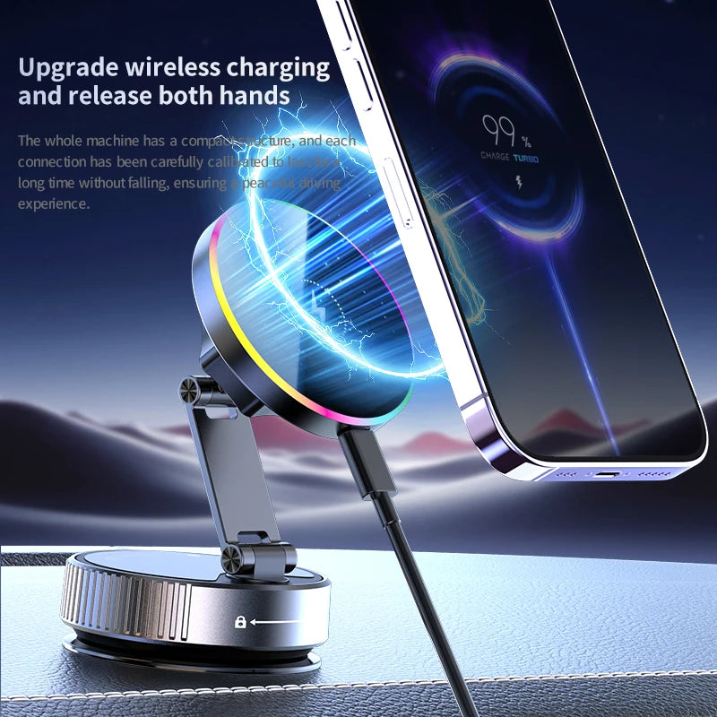 15W Wireless Car Charger Phone Holder with RGB Light