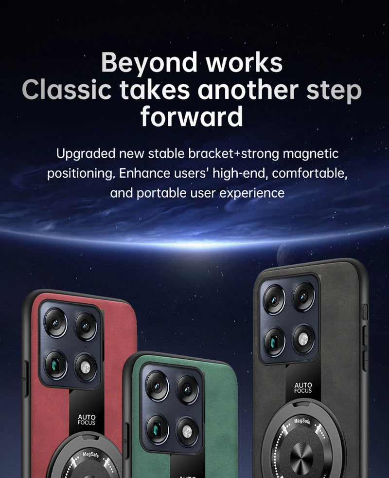 Luxury Magnetic Leather Phone Case with Rotating Ring Stand