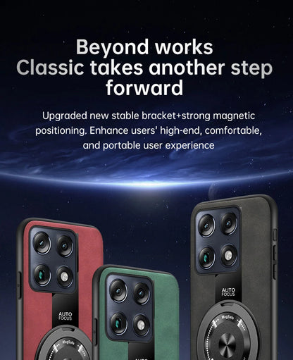 Luxury Magnetic Leather Phone Case with Rotating Ring Stand
