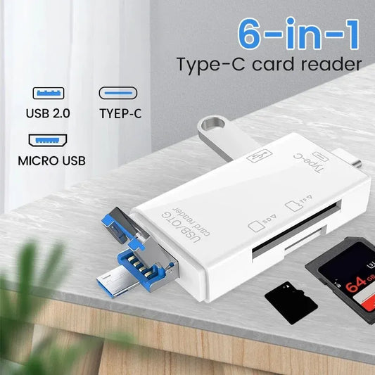 6-in-1 USB-C & Micro USB Memory Card Reader
