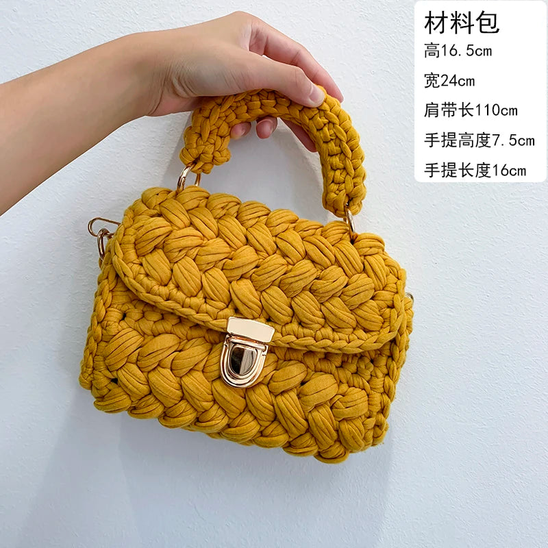 Woven Cotton Chain Crossbody Handbag