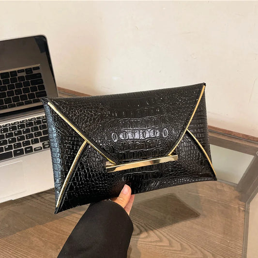 Crocodile Pattern Envelope Clutch Bag for Women