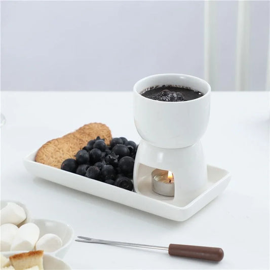 Cute Ceramic Butter Warmer Fondue Set with Forks