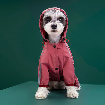 Full-Body Waterproof Dog Overalls with Reflective Strips & Hood