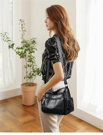 Casual Floral Embossed Leather Crossbody Shoulder Bag