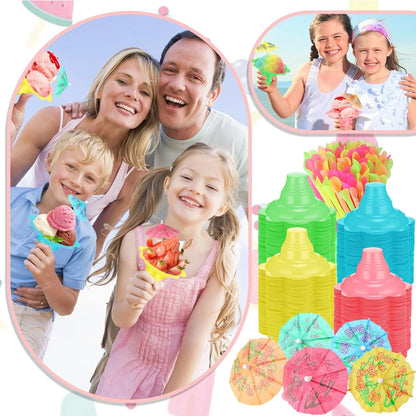 Summer Snow Cone Cups with Spoon Straws & Umbrella Kit