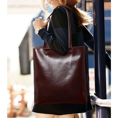 SMILEY SUNSHINE Large Genuine Cowhide Leather Tote Bag