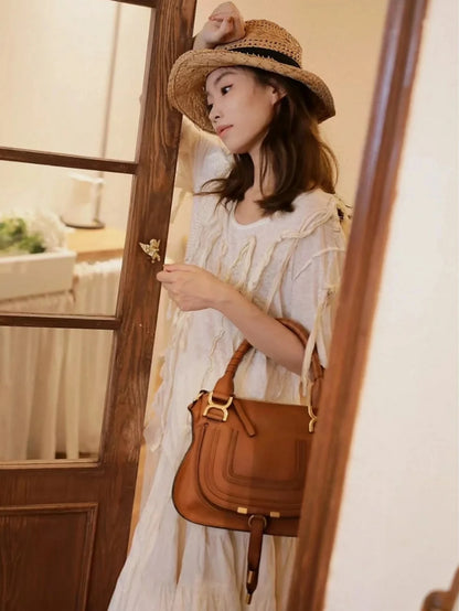 Vintage Genuine Leather Saddle Crossbody Bag for Women
