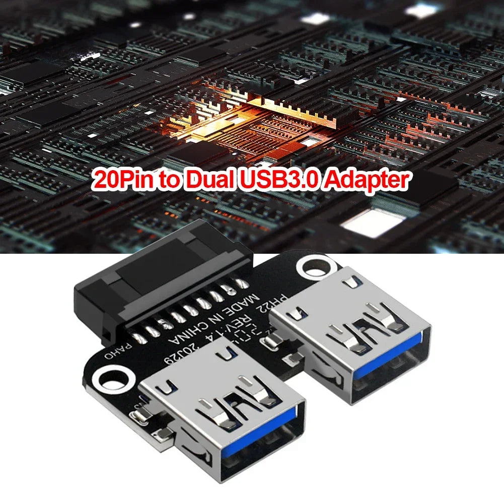 USB 3.0 19/20-Pin to Dual USB-A Motherboard Adapter
