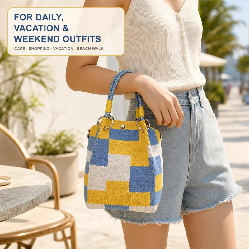 Mini Knitted Bucket Bag – Colorblock Women’s Handbag