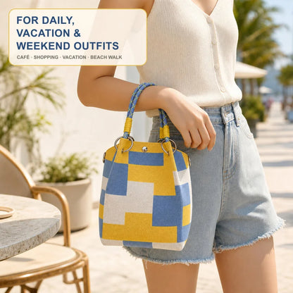 Mini Knitted Bucket Bag – Colorblock Women’s Handbag