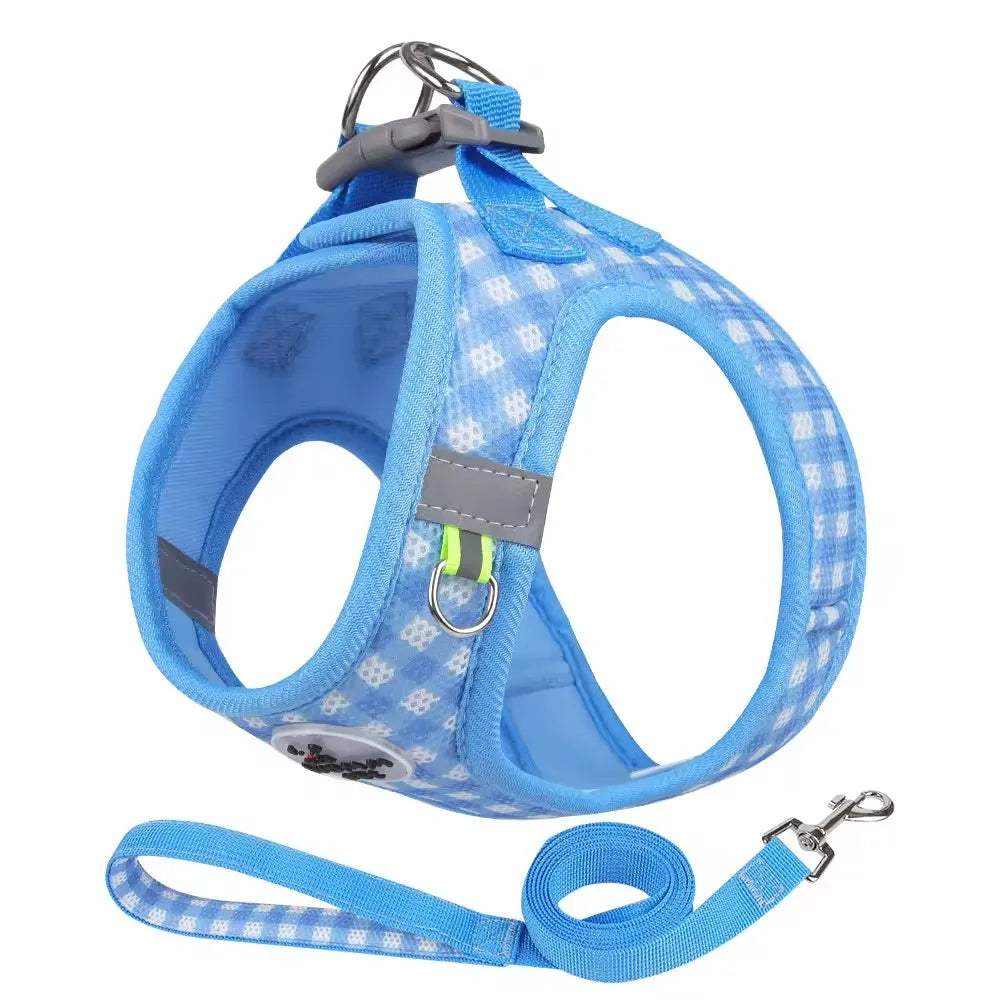 Checkered Reflective Pet Harness with Leash Set