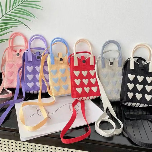Knitted Heart Mini Phone Crossbody Bag