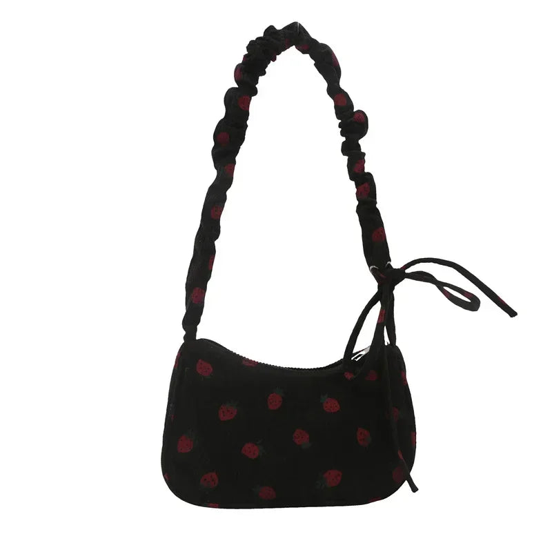 Strawberry Print Corduroy Mini Shoulder Bag