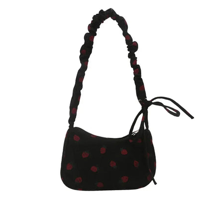 Strawberry Print Corduroy Mini Shoulder Bag
