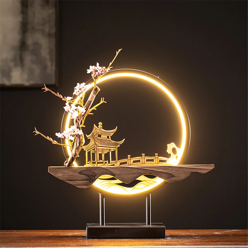 Ceramic Waterfall Incense Holder with LED Ring & Lotus Decor